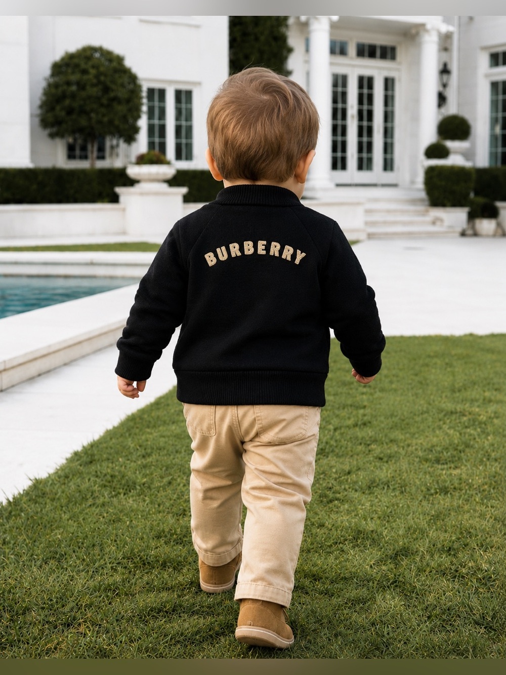 Burberry Boys Half Zip Crewneck Popover Long Sleeve Word Logo Sweater Jacket